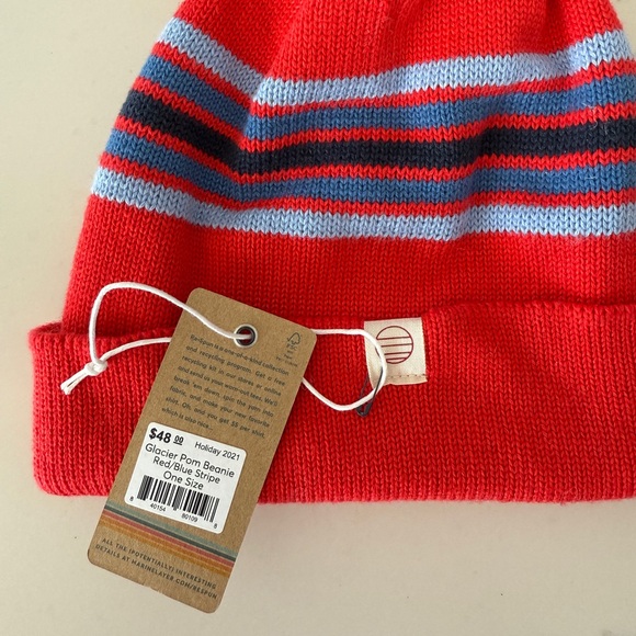 NWT Re-Spun Glacier Pom Beanie Hat Red/Blue Stripe Marine Layer | Size OS - Picture 3 of 5